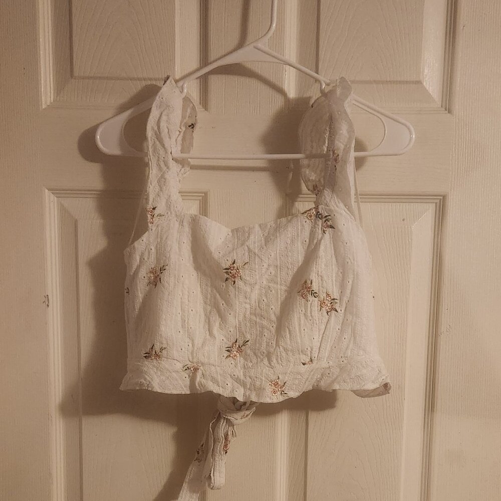 White Floral Eyelet Crop Top